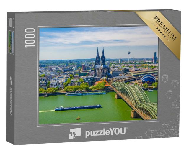 Puzzle 1000 Teile „Kölner Innenstadt: Luftbild mit Dom, Bahnhof, Rhein“