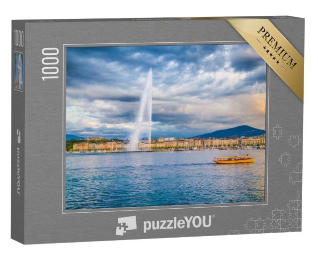 Puzzle 1000 Teile „Fontäne des Jet d'Eau-Brunnen am Hafenviertel von Genf, Schweiz“