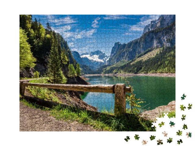 Puzzle 1000 Teile „Strahlend blauer Himmel am Gosausee in Gosau, Alpen, Österreich“