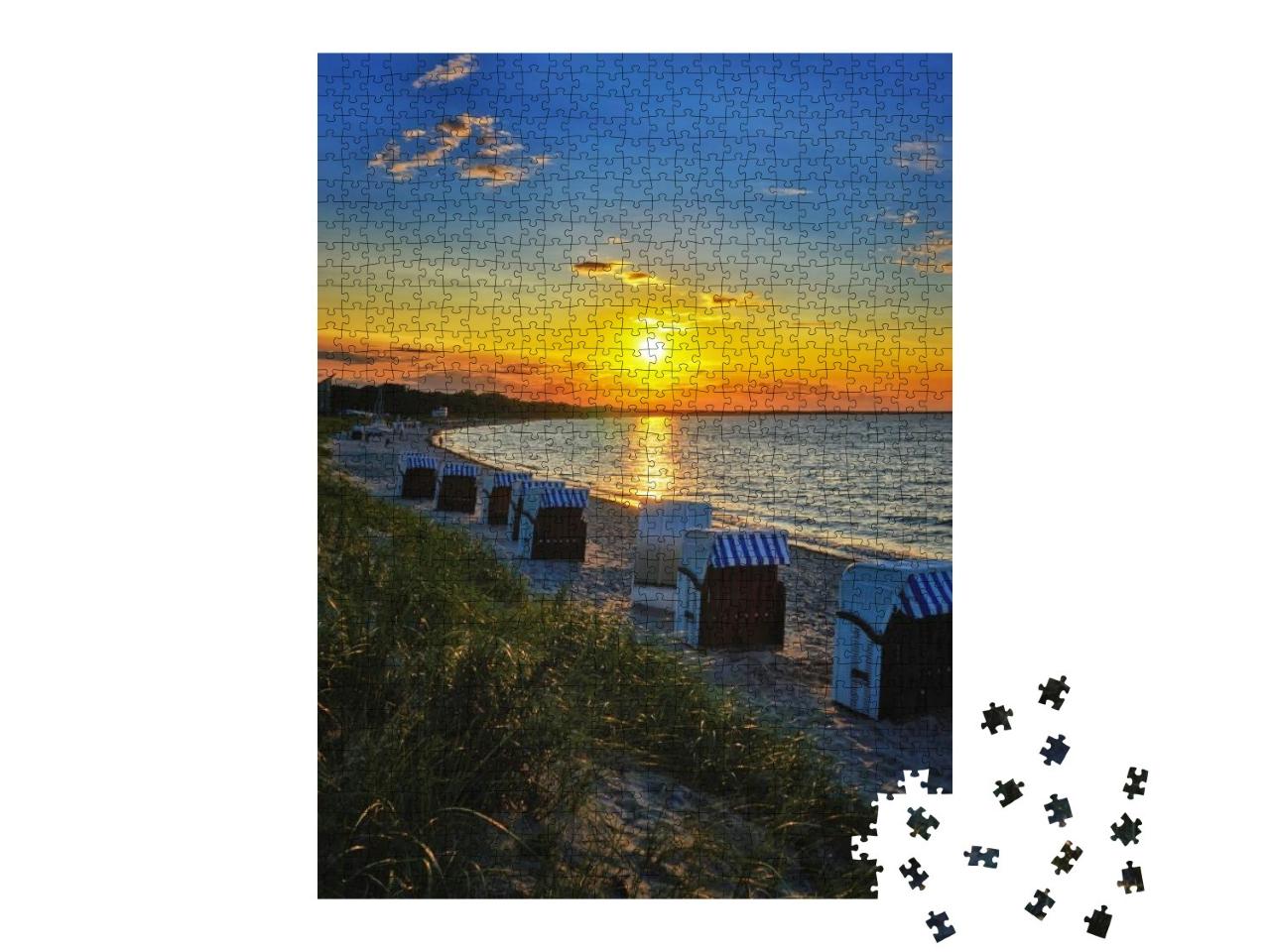Puzzle 1000 Teile „Strandkörbe und Sonnenuntergang in Glowe“