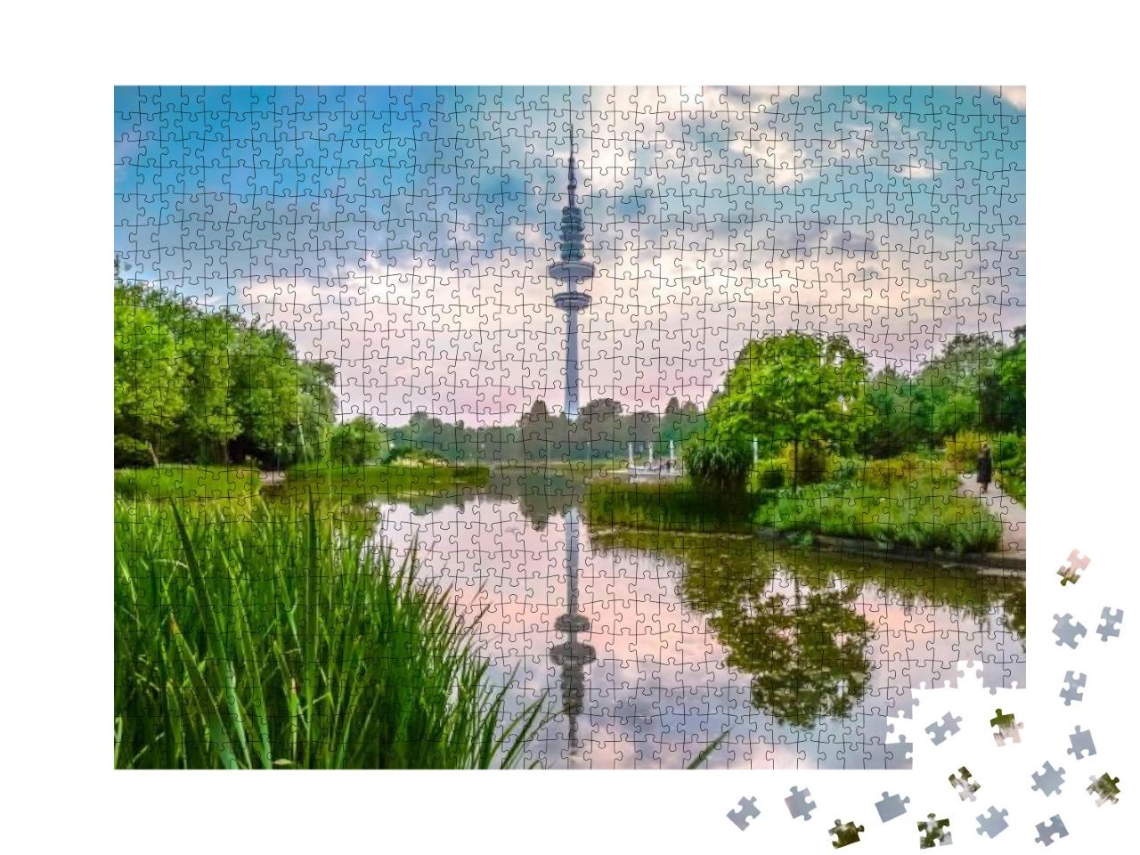 Puzzle 1000 Teile „Park Planten um Blomen mit dem Heinrich-Hertz-Turm, Hamburg“