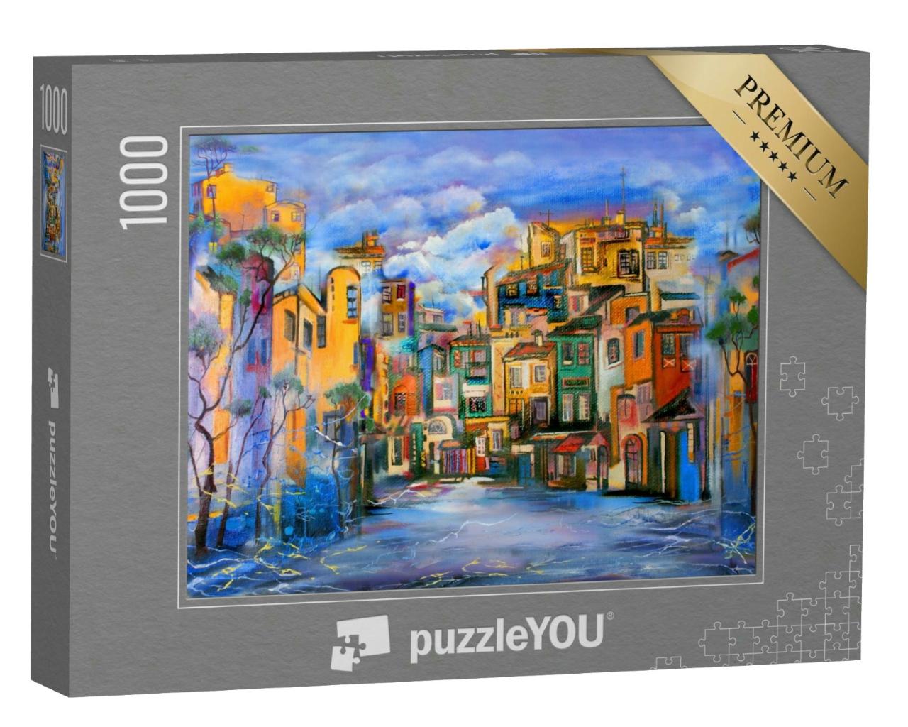 Puzzle 1000 Teile „Digitale Kunst: Stadt im Nebel“