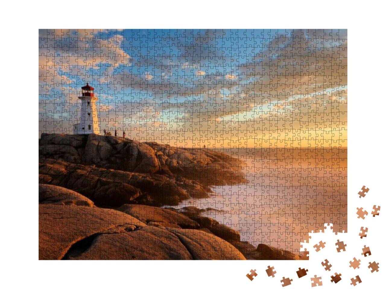 Puzzle 1000 Teile „Sonnenuntergang über dem Leuchtturm von Peggy Cove, Nova Scotia, Kanada“