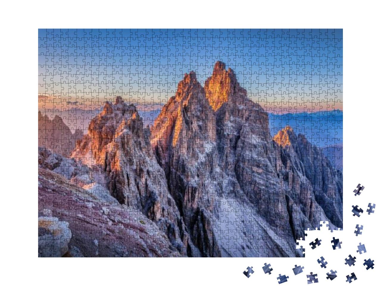 Puzzle 1000 Teile „Alpenglühen über den Berggipfeln der Dolomiten“