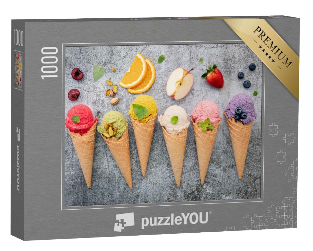 Puzzle 1000 Teile „Verschiedene Eissorten in Tüten“
