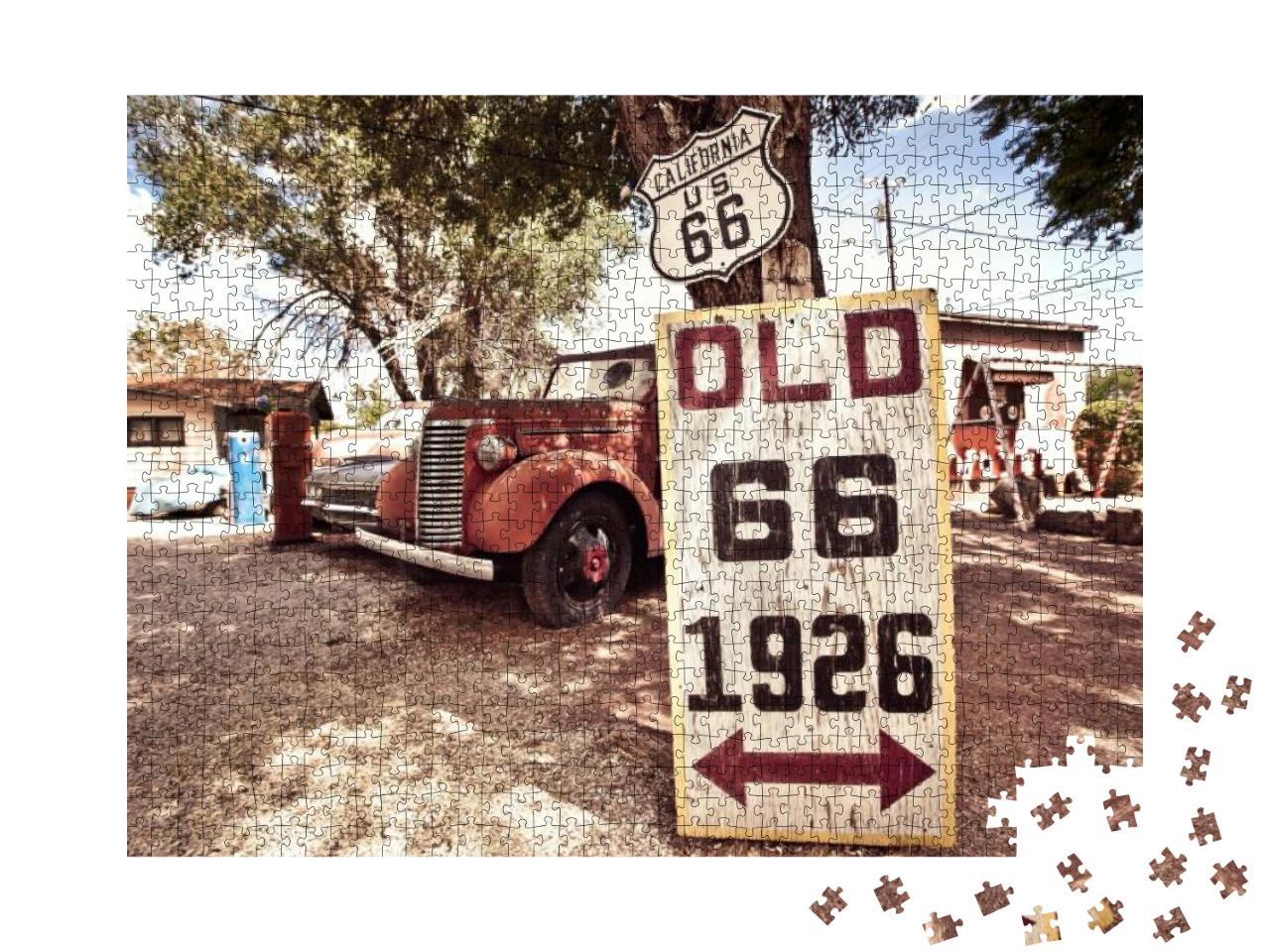 Puzzle 1000 Teile „Rostige Autos und Schilder der Route 66“