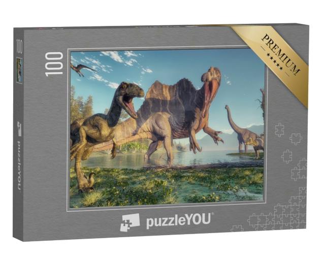 Puzzle 100 Teile „Spinosaurus und Deinonychus“