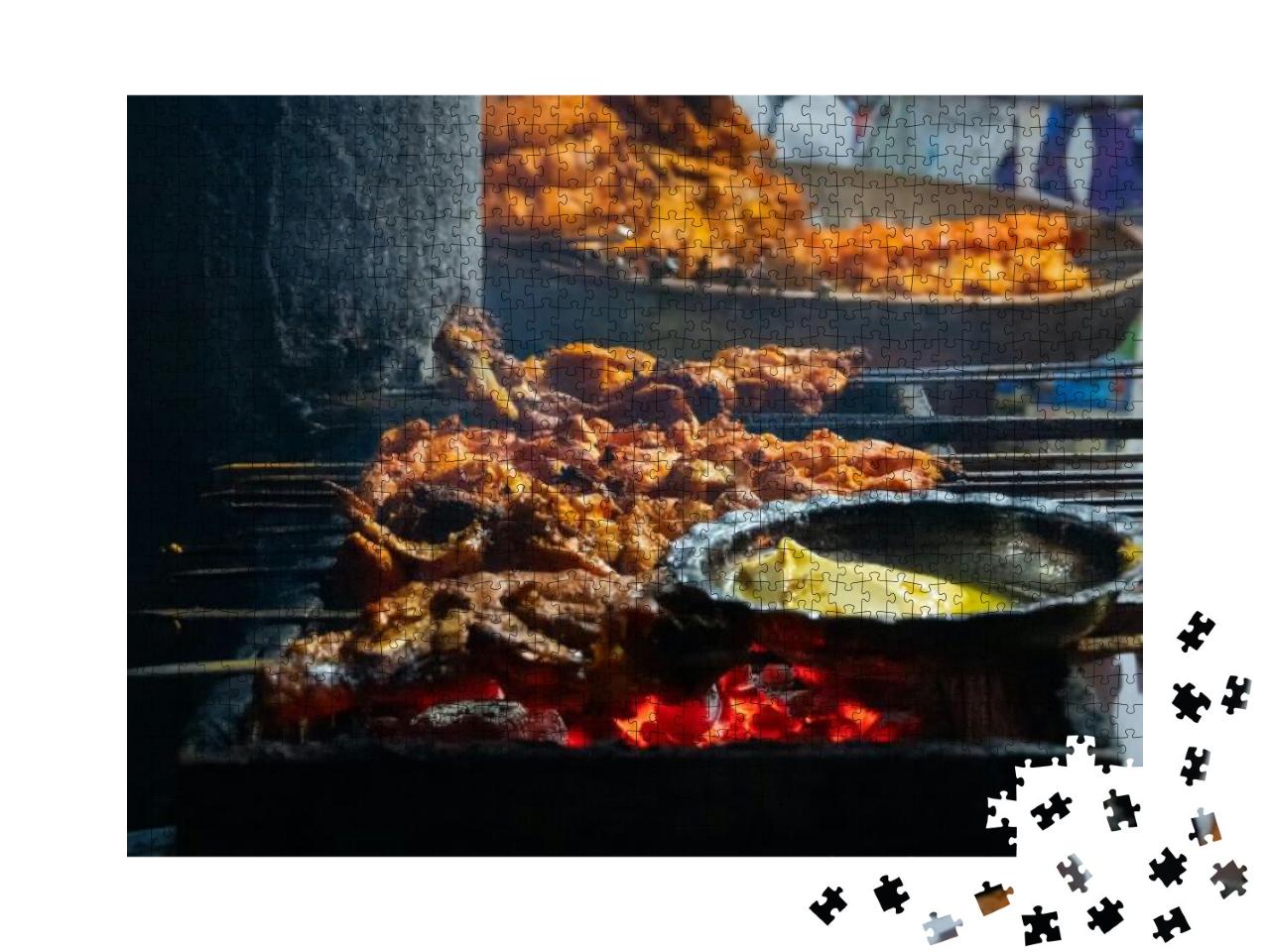 Puzzle 1000 Teile „Streetfood vom Old Delhi Markt: Hähnchen vom Grill oder Chicken Seekh Kababs“