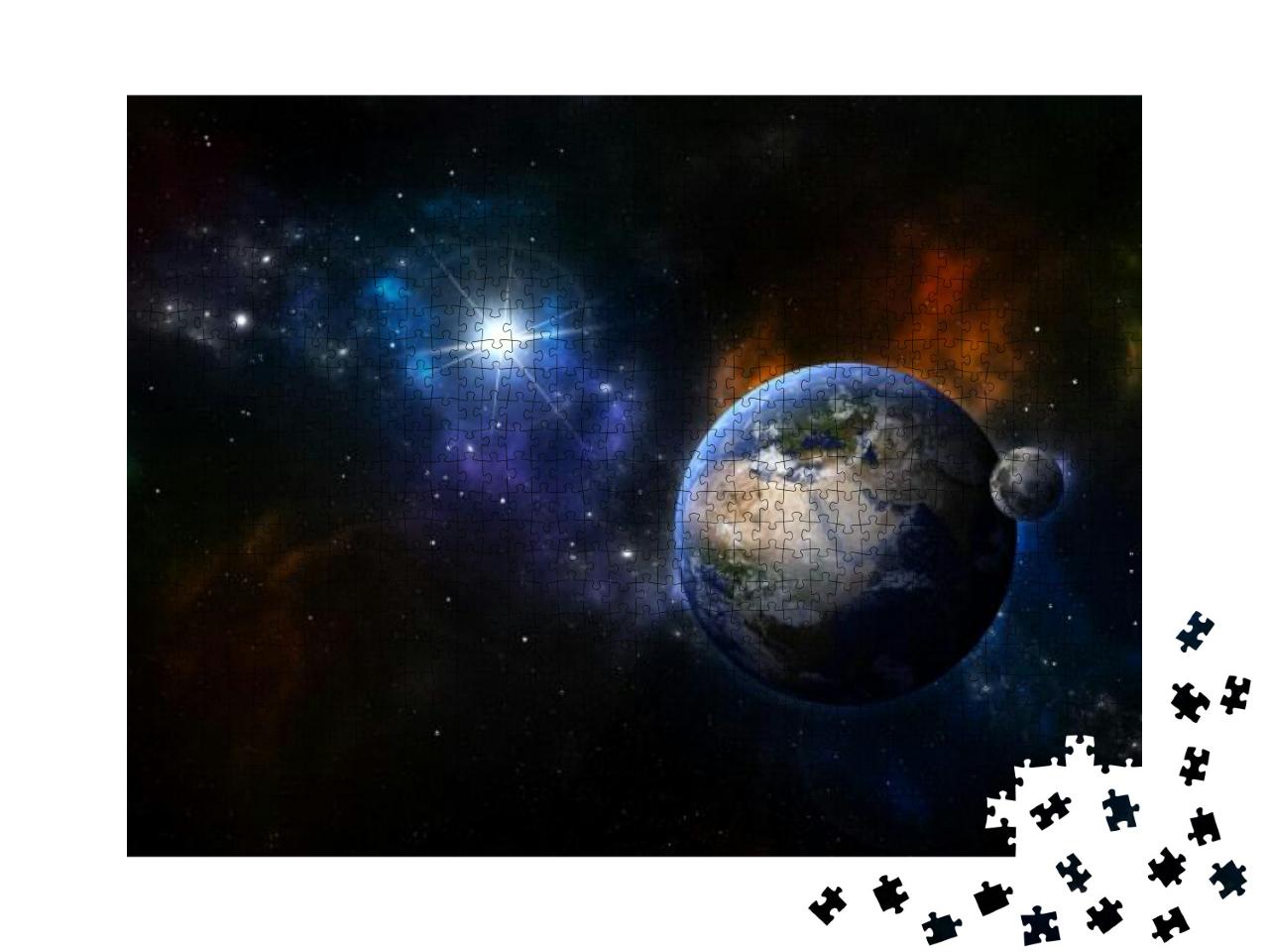 Puzzle 1000 Teile „Erde und Mond im Sternennebel“