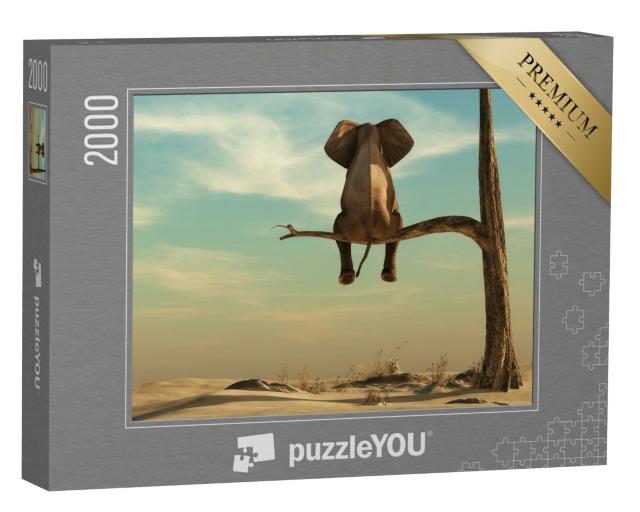 Puzzle 2000 Teile „Elefant steht auf einem dünnen Ast, Illustration“