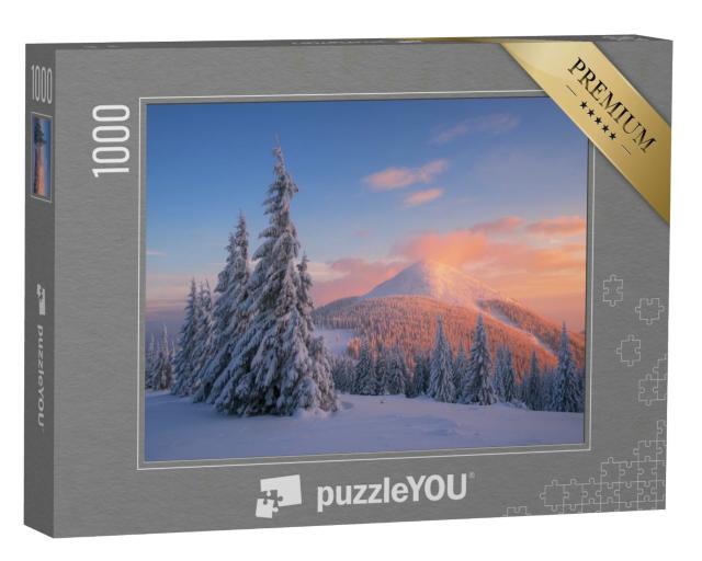 Puzzle 1000 Teile „Abendglühen: Winterlicher Sonnenuntergang in den Bergen“
