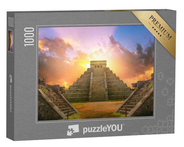 Puzzle 1000 Teile „Maya-Pyramide El Castillo von Kukulcan im Sonnenuntergang“
