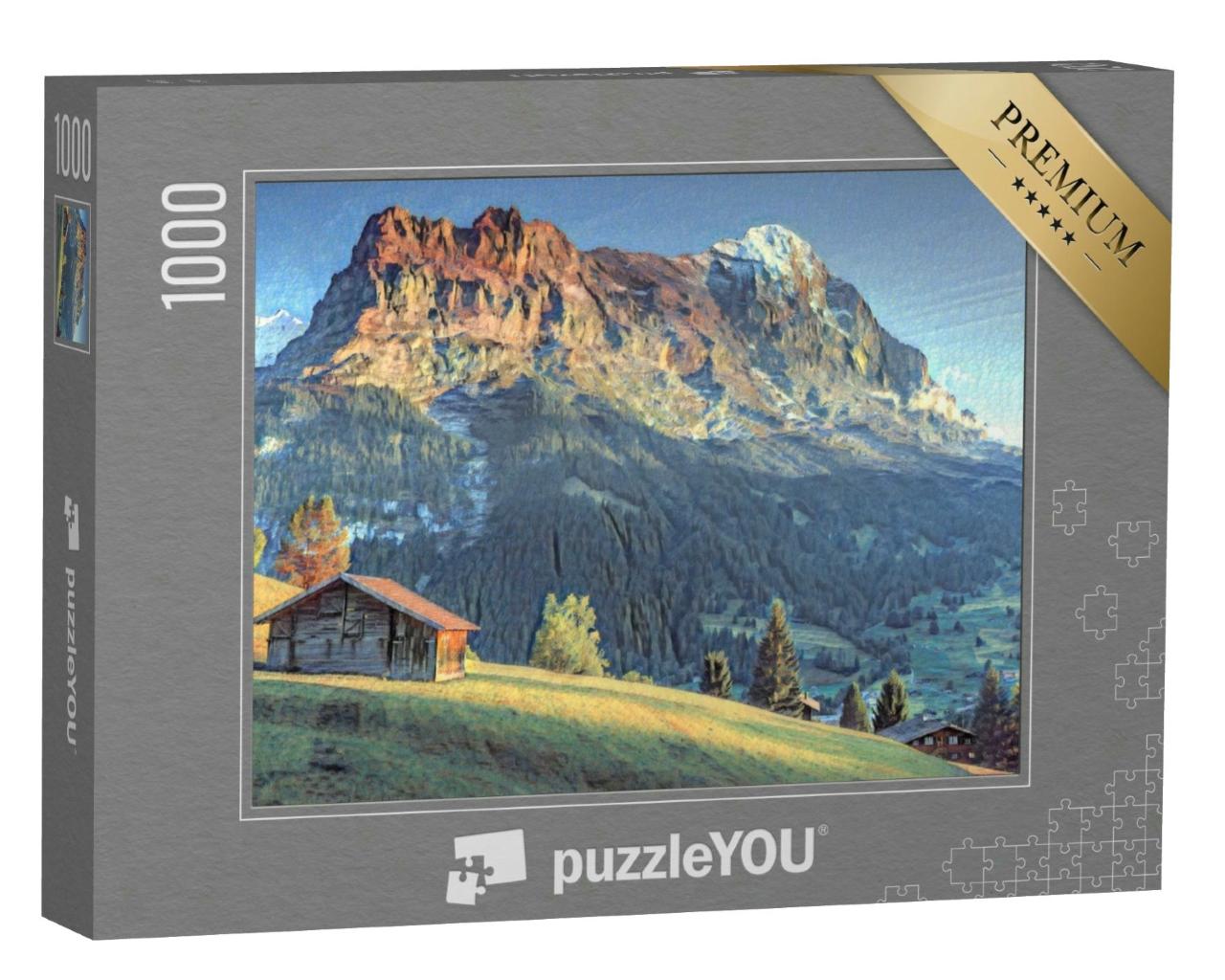 Puzzle 1000 Teile „im Stil von Paul-Cezanne - Schweizer Alpenlandschaft vor dem Eiger - Puzzle-Kollektion Künstler & Gemälde“