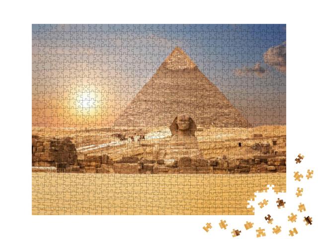 Puzzle 1000 Teile „Blick auf Sphinx und Pyramide, Ägypten“
