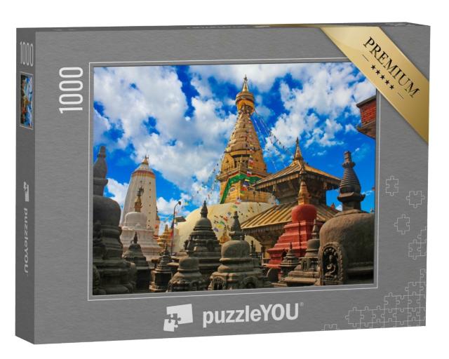 Puzzle 1000 Teile „Wunderschöne Ansicht des Swayambhunath oder Affentempels in Kathmandu, Nepal“