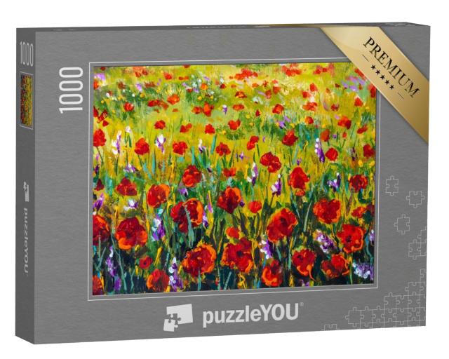 Puzzle 1000 Teile „Ölgemälde: Rote Mohnblumen im Stil des Claude Monet Impressionismus“