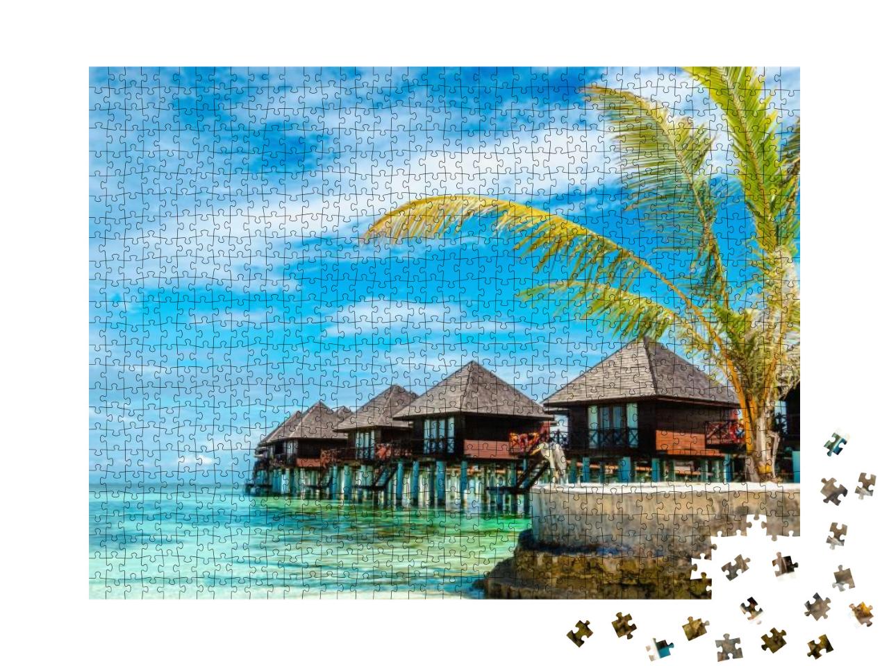 Puzzle 1000 Teile „Malerische Holzhäuser auf dem Wasser“