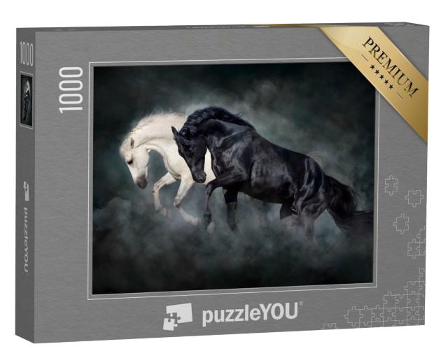 Puzzle 1000 Teile „Schwarzer und weißer Hengst“
