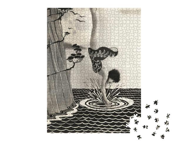 Puzzle 1000 Teile „Illustration einer jungen Frau, die ins Wasser taucht“