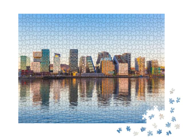 Puzzle 1000 Teile „Moderne Architektur: Oslo spiegelt sich im Wasser“