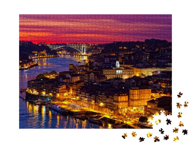 Puzzle 1000 Teile „Wunderschöne Altstadt von Porto im Sonnenuntergang, Portugal“