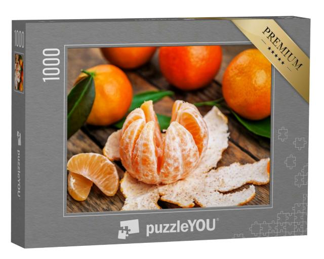 Puzzle 1000 Teile „Saftige Mandarinen, Tangerine, grüne Blätter“