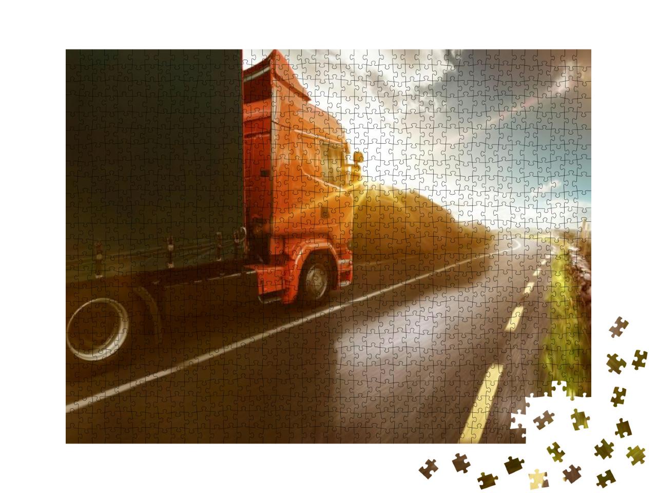 Puzzle 1000 Teile „LKW fährt auf einer Straße durch eine sonnige Landschaft“