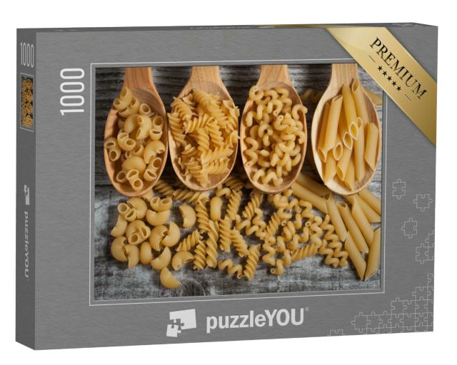 Puzzle 1000 Teile „Verschiedene Nudeln auf hölzernen Löffeln“