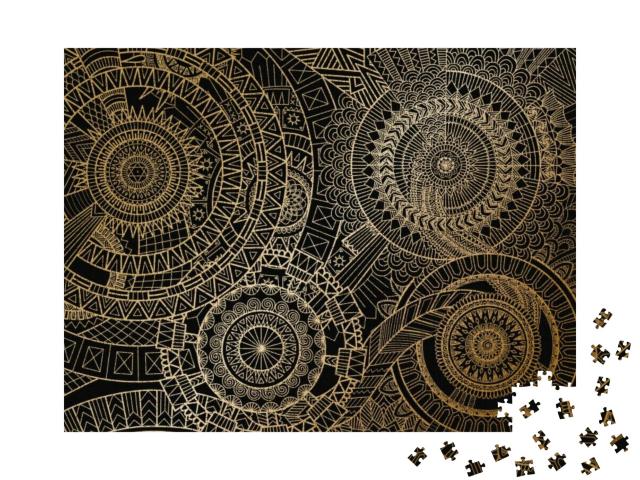 Puzzle 1000 Teile „Mandala-Bewegung in goldenen Linien“