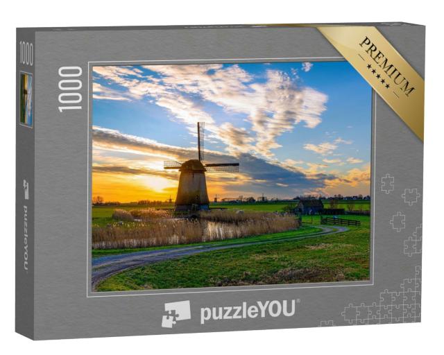 Puzzle 1000 Teile „Windmühle im Sonnenuntergang, Niederlande“