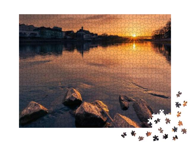 Puzzle 1000 Teile „Panorama des Sonnenuntergangs in Regensburg, Bayern“