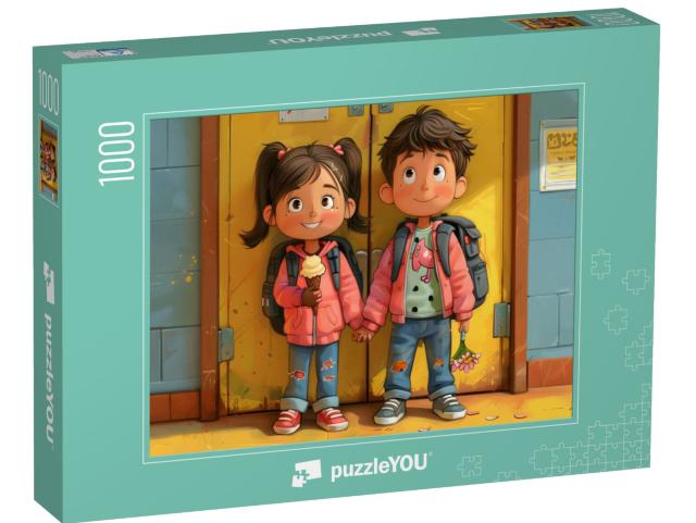 Puzzle 1000 Teile „Zwei Freunde im Schulalltag“