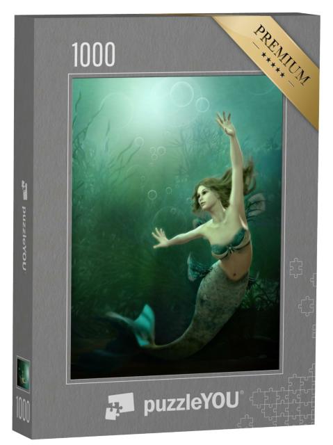Puzzle 1000 Teile „Tanzende Meerjungfrau im grünschimmernden Meer“