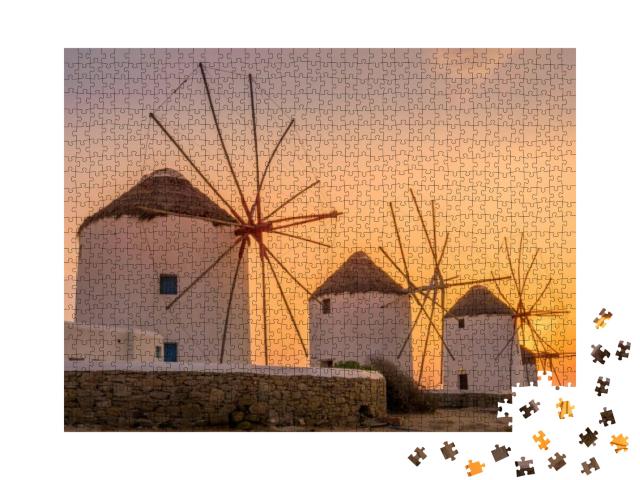 Puzzle 1000 Teile „Traditionelle griechische Windmühlen in Mykonos“