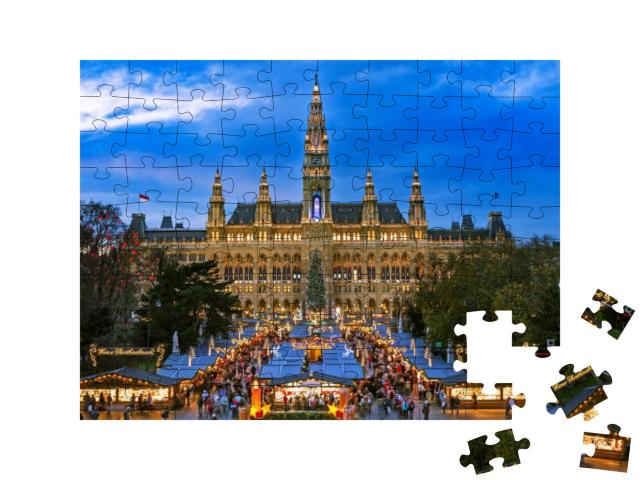 Puzzle 100 Teile „Weihnachtsmarkt in Wien, winterliches Motiv“