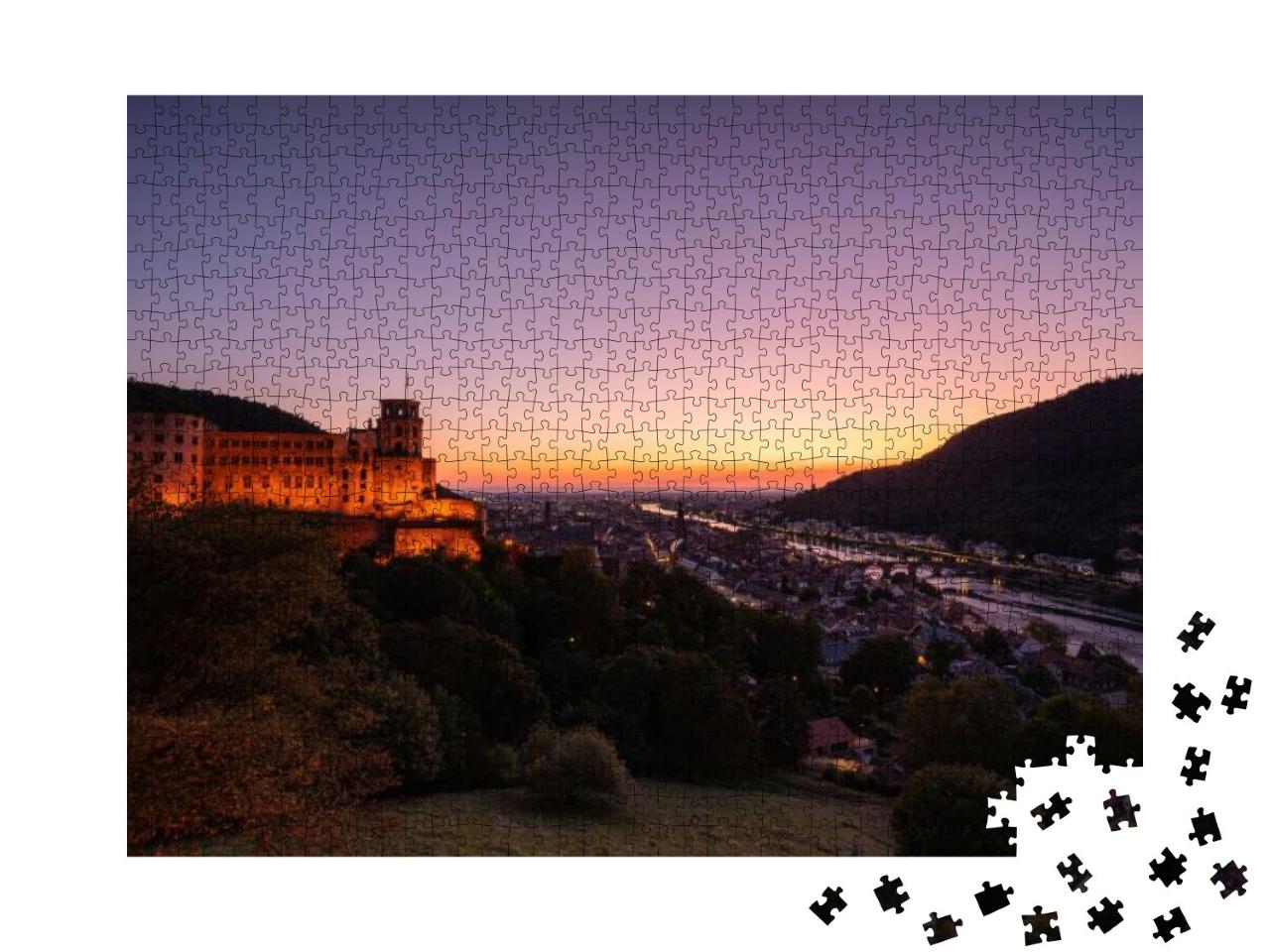 Puzzle 1000 Teile „Wunderschön beleuchtetes Schloss Heidelberg“