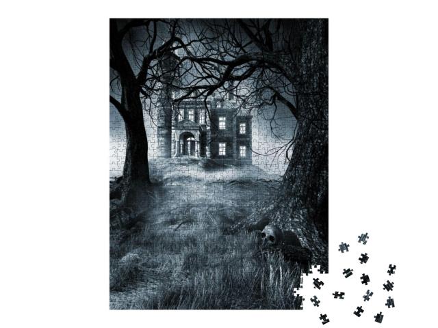 Puzzle 1000 Teile „Gruselhaus in dunkler Nacht“