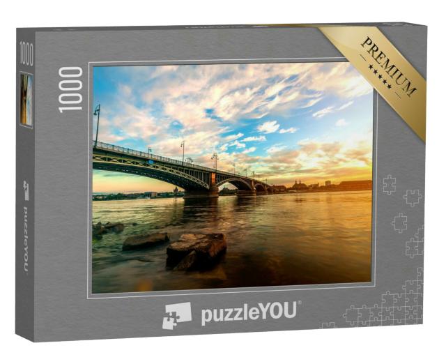 Puzzle 1000 Teile „Sonnenuntergang über der Rheinbrücke in Mainz“