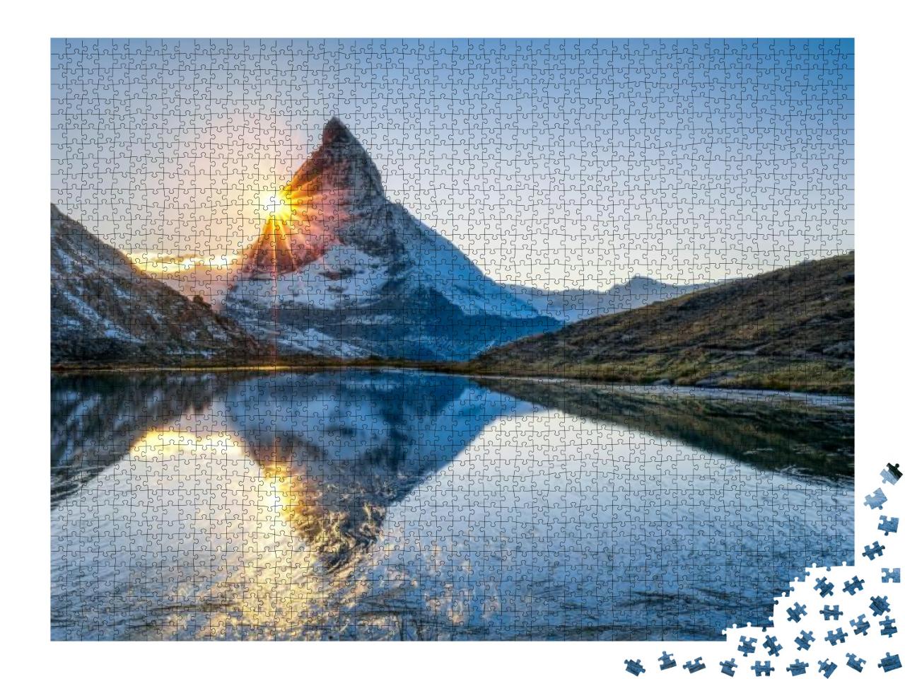 Puzzle 2000 Teile „Riffelsee und Matterhorn im Kanton Wallis, Schweiz“