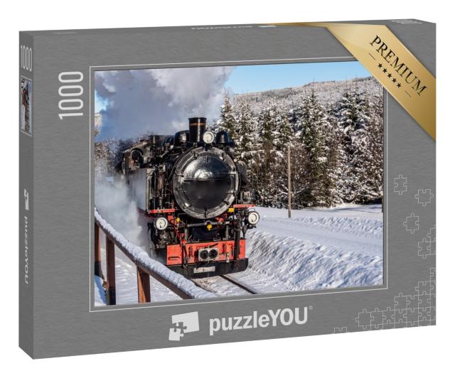Puzzle 1000 Teile „Historische Dampflokomotive im winterlichen Erzgebirge“