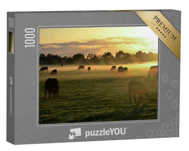 Puzzle 1000 Teile „Auf dem Land: Kuhherde im Morgennebel“