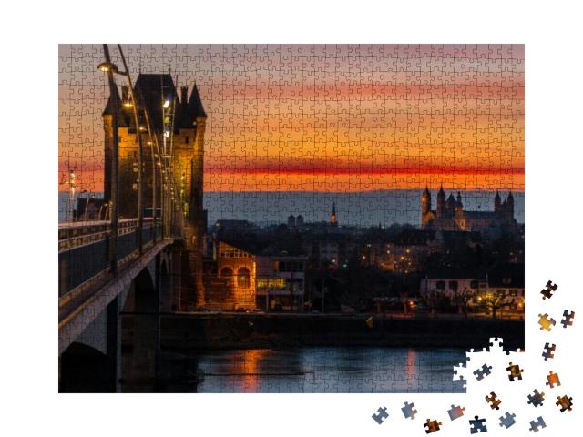Puzzle 1000 Teile „Rheinbrücke und Dom St.Peter zu Worms, Deutschland“
