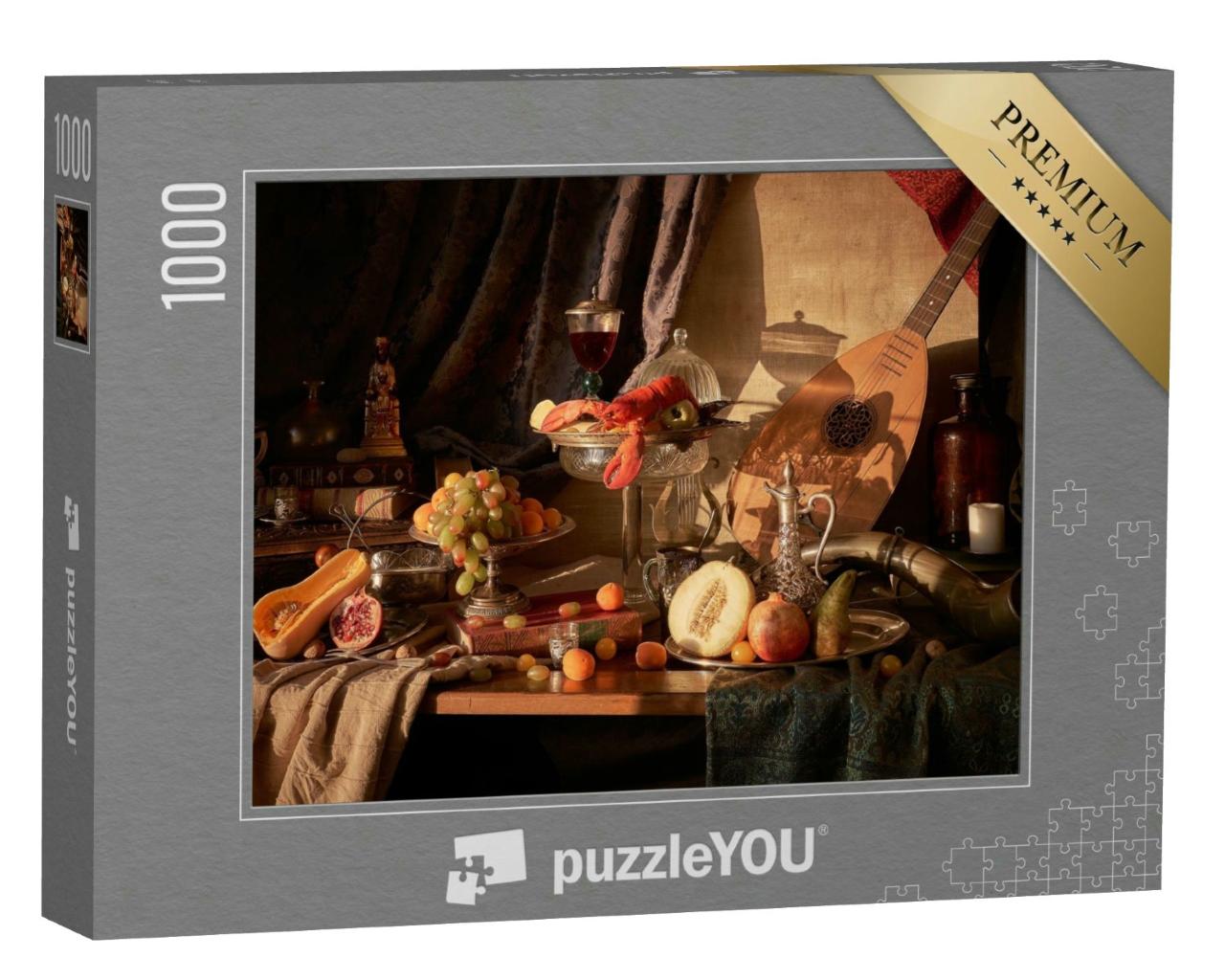 Puzzle 1000 Teile „Stillleben mit Hummer, Weinglas, Silbergeschirr“