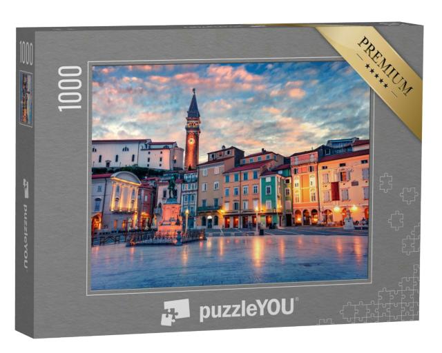 Puzzle 1000 Teile „Spektakuläre Abendansicht des Tartini-Platzes in der Altstadt von Piran,  Slowenien“