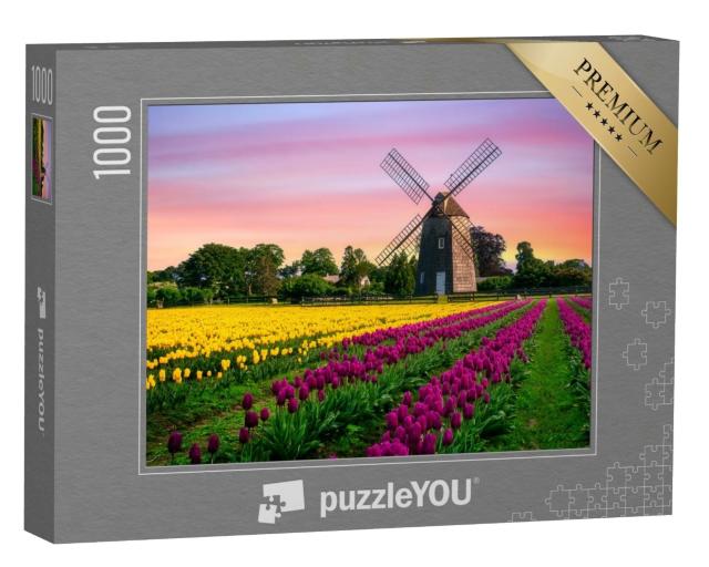 Puzzle 1000 Teile „Windmühle in einem Tulpenfeld mit Blumen“
