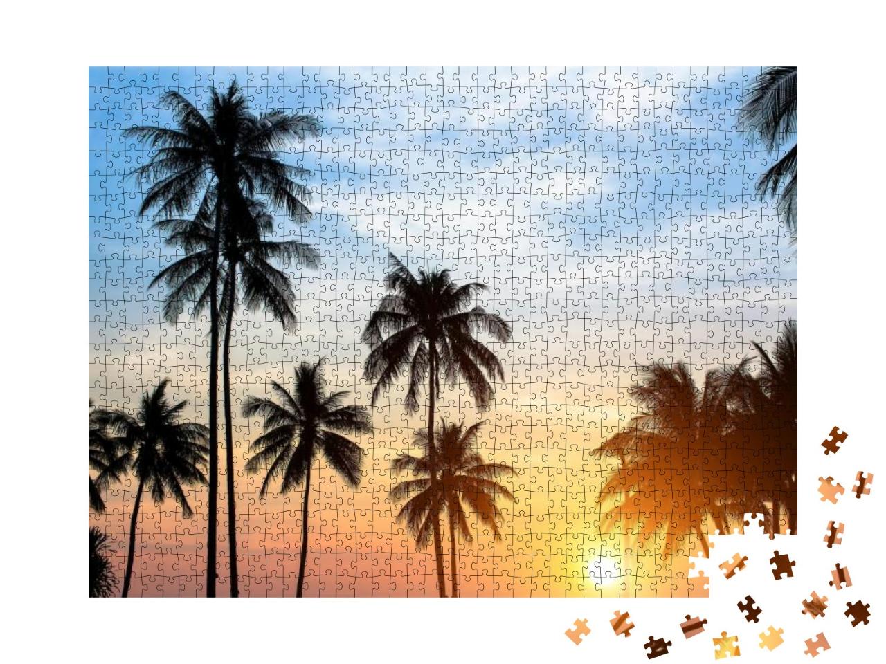 Puzzle 1000 Teile „Silhouetten von Palmen im tropischen Sonnenuntergang“