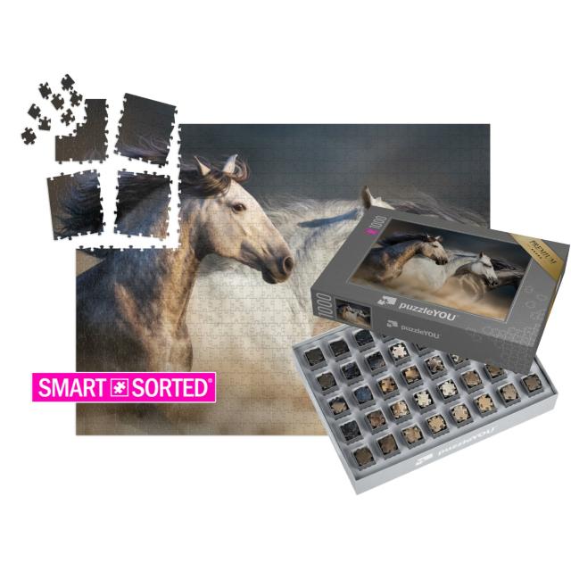 SMART SORTED® Puzzle 1000 Teile „Pferde beim Galopp durch den Wüstenstaub“