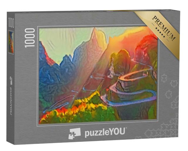 Puzzle 1000 Teile „im Kunst-Stil von Franz Marc - Tianmen-Berg-Nationalparks, Provinz Hunan, China“