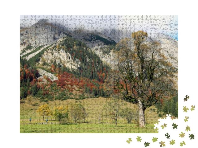 Puzzle 1000 Teile „Herbstliches Karwendelgebirge beim Naturdenkmal Großer Ahornboden, Österreich“