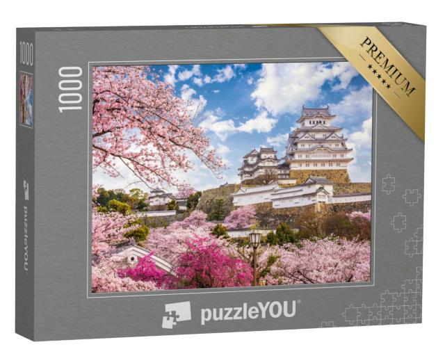 Puzzle 1000 Teile „Kirschblüte an der Burg Himeji im Frühling, Japan“